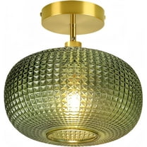 Semi Flush Mount Ceiling Light Fixture,Hallway Light Fixtures,Vintage Globe Glass Ceiling Fixture with Green Shade,Kitchen Ceiling Light Fixture,Farmhouse Ceiling Lighting for Bathroom Entryway Porch