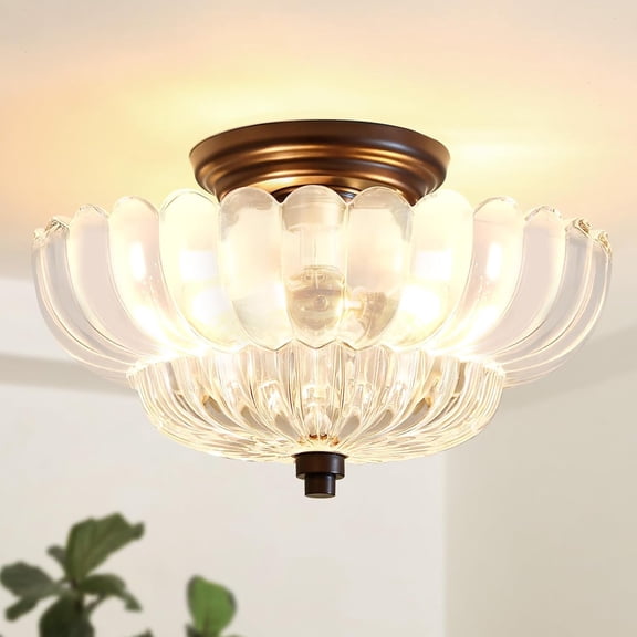 Semi Flush Mount Ceiling Light Fixture Vinatge Black Ceiling Lights Mid Century Modern Clear Glass Close to Ceiling Lighting Fixtures for Bedroom Hallway Foyer Bathroom Kitchen Laundry Room Nursery