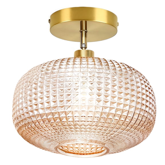 Semi Flush Mount Ceiling Light,Globe Glass Ceiling Light,Gold Light Fixture,Vintage Ceiling Light for Hallway Bedroom Kitchen Entryway Living Room