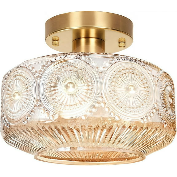 Semi Flush Mount Ceiling Light,Globe Glass Ceiling Light,Vintage Small Hallway Light Fixture,Amer Glass Lighting Fixture for Bedroom Bathroom Entryway Kitchen