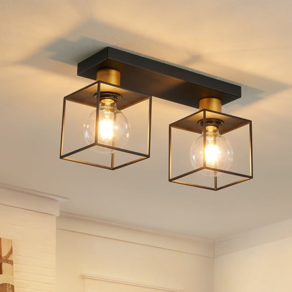 Semi Flush Mount Ceiling Light with Industrial Style Matte Black, Kitchen Pendent Light with High-Quality Solid Metal, Chandelier Lighting for Dining Room Hallway Entryway Bedroom Living Room