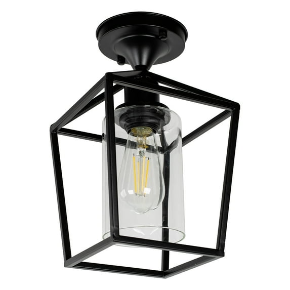 Semi Flush Mount Ceiling Light, Modern Farmhouse 1-Light Ceiling Light Fixture in Matte Black Finish with