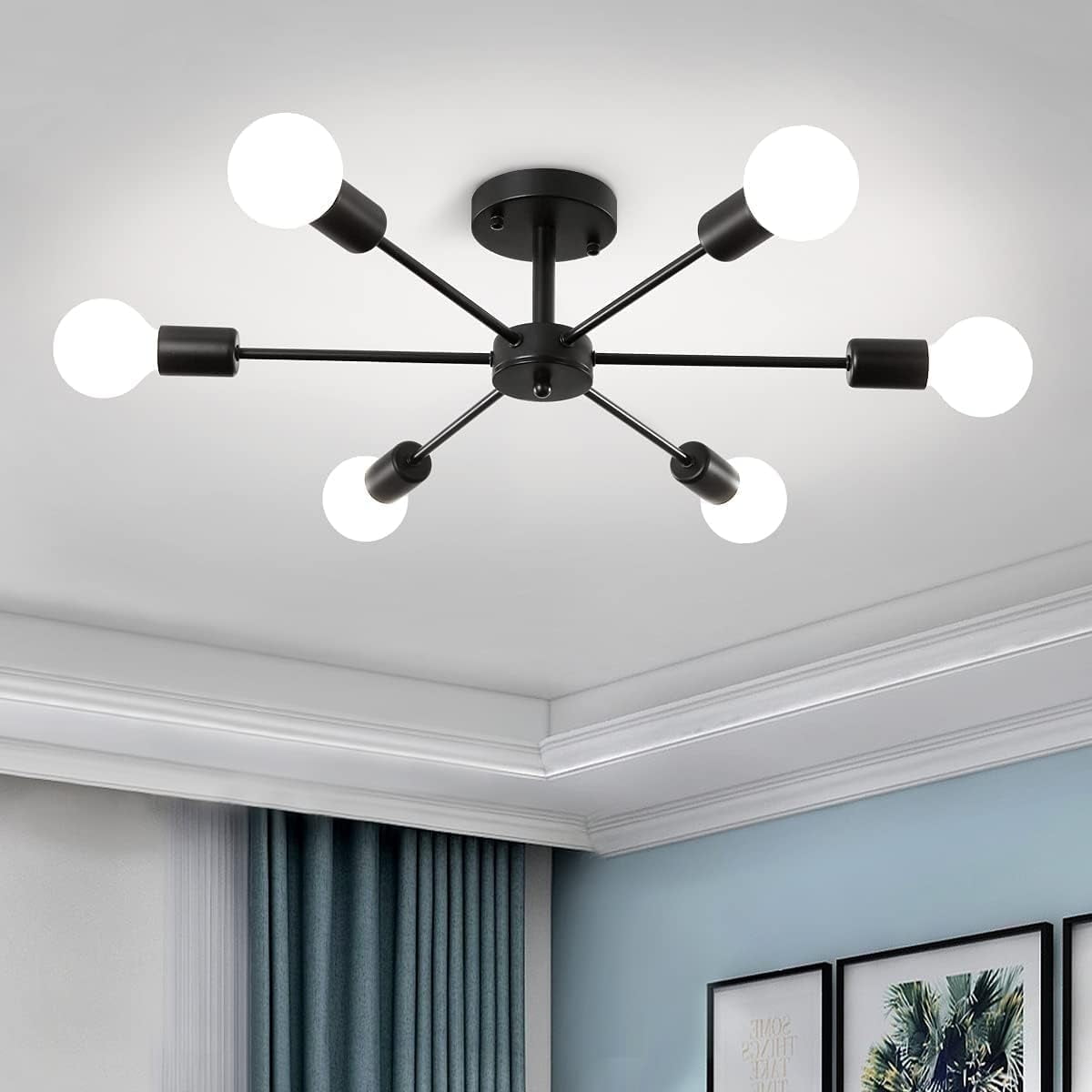 Semi Flush Mount Ceiling Lights 6 Light Matte Black Sputnik Chandelier Kitchen  Light Fixtures Dining Room Light Modern Ceiling Lights for Dining Bedroom  Living Room (Exclude Bulb) - Walmart.com, image size:1200x1200