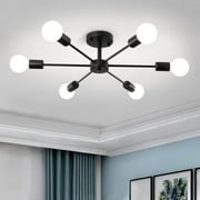 Semi Flush Mount Ceiling Lights 6 Light Matte Black Sputnik Chandelier Kitchen Light Fixtures Dining Room Light Modern Ceiling Lights for Dining Bedroom Living Room (Exclude Bulb)
