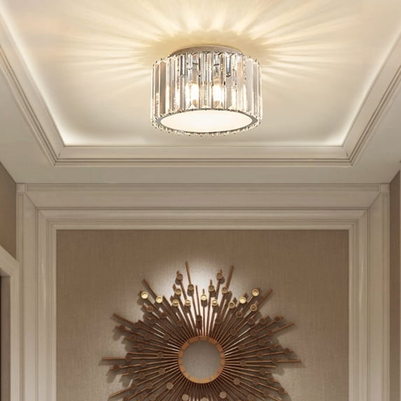 Semi Flush Mount Small Crystal Chandelier with Shade, No Assembly Required