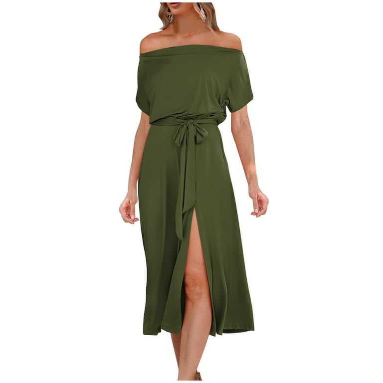 Asymmetric hem scoop neck solid cheap color casual dress