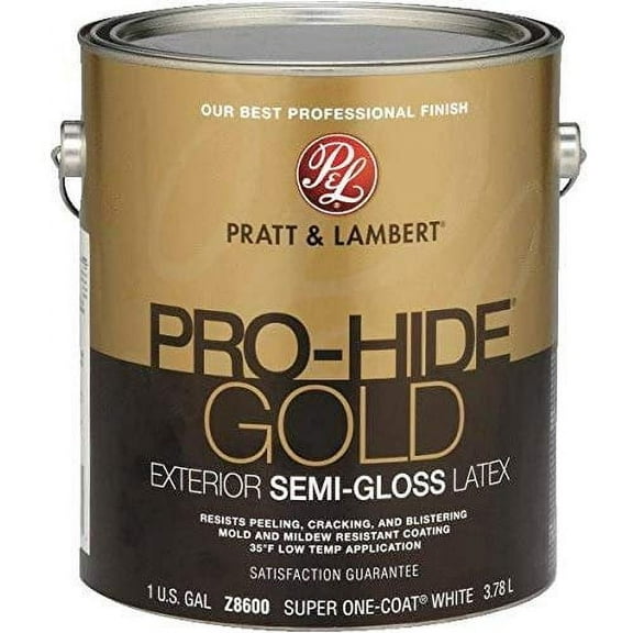 Pratt & Lambert Pro-Hide Gold Exterior Semi-Gloss Paint, Latex-Based, White - 1 gal