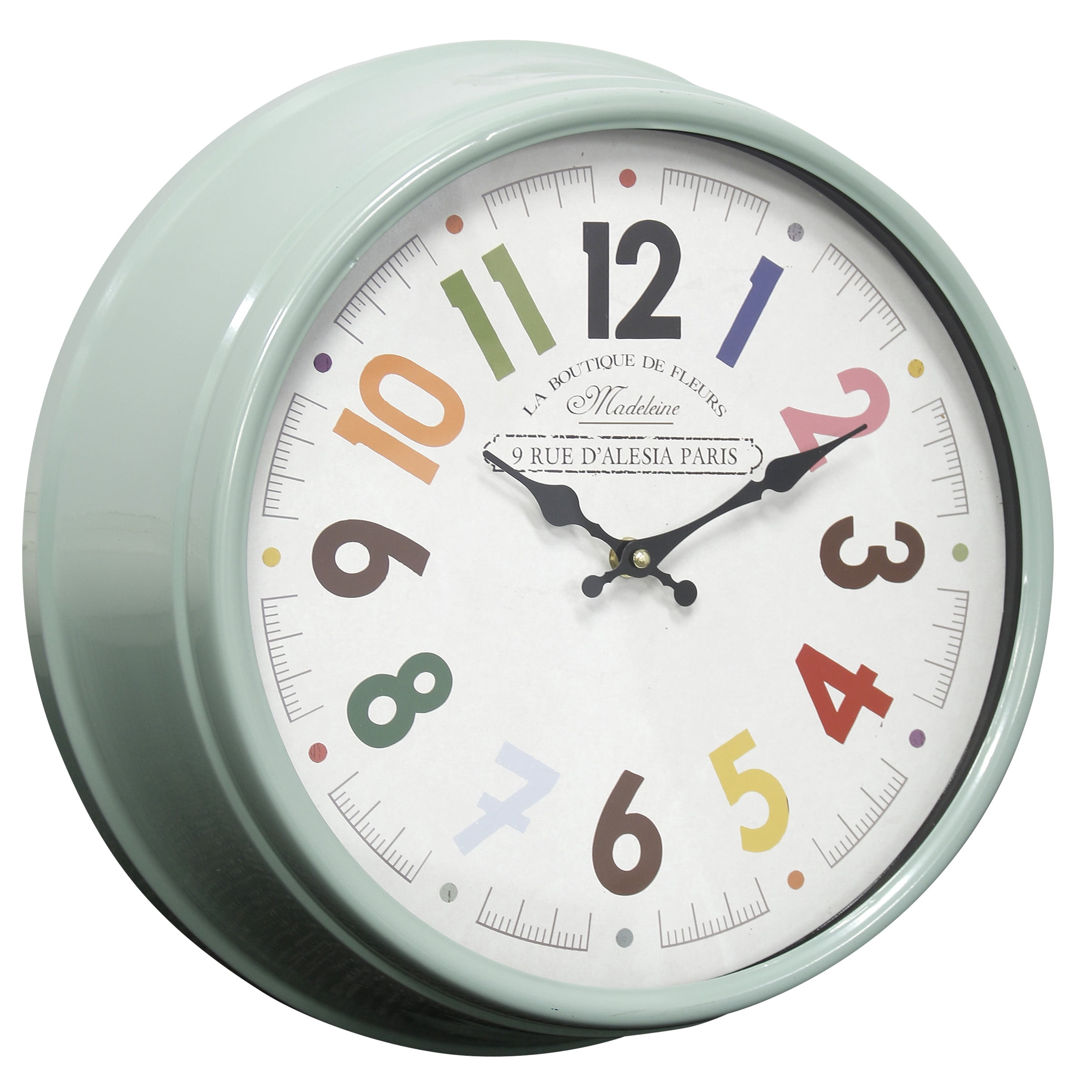 Semi-Gloss Green Round La Boutique Wall Clock with Glass Front