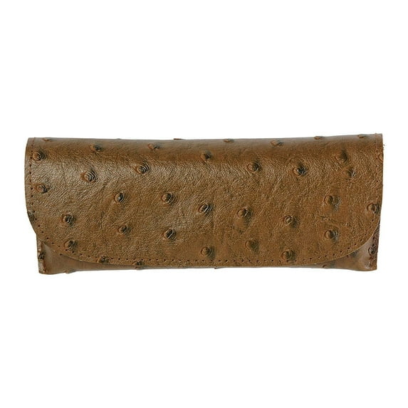 Semi Hard Eyeglass Case Front Closure Faux Ostrich Leather, Small To Medium Frame Sunglasses or Readers