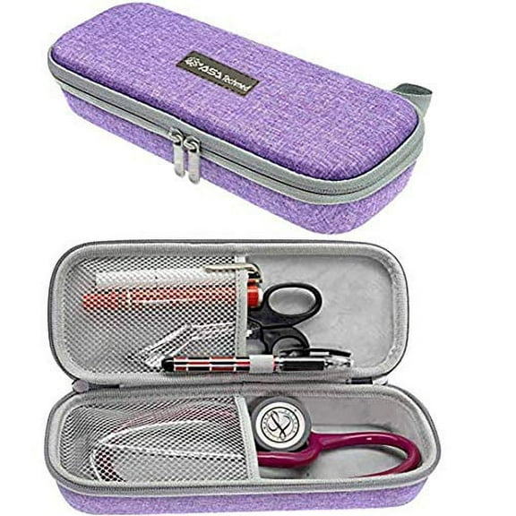 Semi Hard Stethoscope Carry Case, fits 3M Littmann Stethoscope and Other Accessories (Purple)