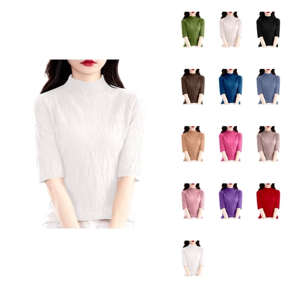 Semi High Neck Knitted Pullover Sweater – Slim Fit Ribbed Texture Fall Winter Casual Top for Women