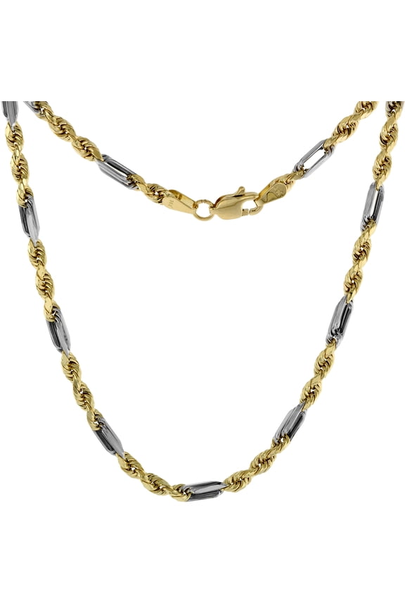 Semi Hollow 14k 2-tone Gold 3mm Milano Rope Figarope Chain Bracelet for Men & Women High Polish 7 inch