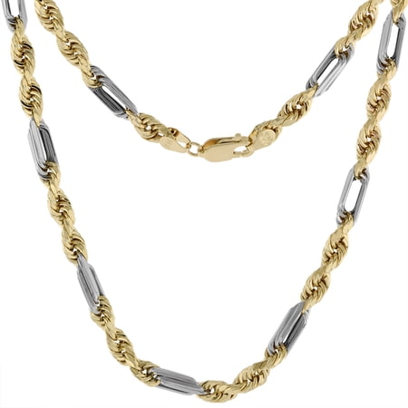 Semi Hollow 14k 2-tone Gold 5mm Milano Rope Figarope Chain Necklace for Men & Women High Polish 22 inch
