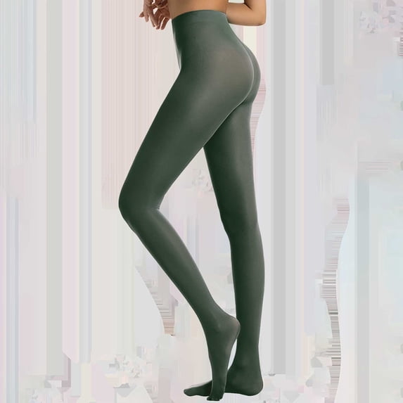 Semi Opaque Footed Pantyhose Tights for Women, 40D Shaping Control Tummy High Waisted Tights, Plus Size Dance Tights for Everyday Wear and Performance-Green
