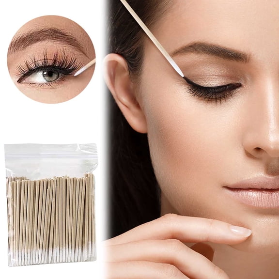 Semi Permanent Swab, Eyebrow Tracing Swabs, Auxiliary Coloring Material for Makeup Removal and Precision Cleaning, 100 Pieces Wooden Pole Swabs with Pointed Tips, Durable and Thin 7cm Length