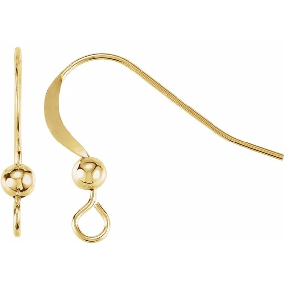 Semi-Polished 14k Yellow Gold 18x16mm French Wire Earring Jewelry Finding Component Top with 3mm Bead Fine Jewelry For Women Gifts For Her