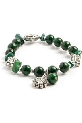 Semi-Precious Dyed Green Malachite Natural Jasper Bracelet with Flower Charm