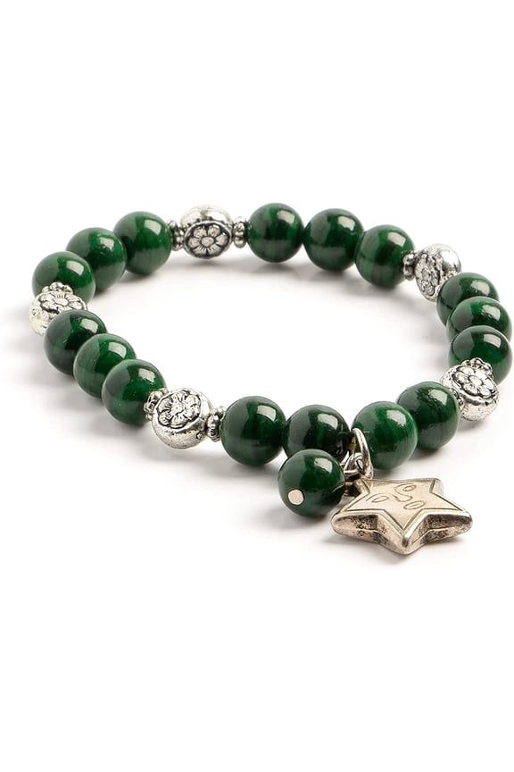 Semi-Precious Dyed Green Malachite Natural Jasper Gemstone Bracelet with Star Charm