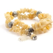 Semi-Precious Honey Jade Naturel Jasper Yellow Bracelet 2 Strands with Butterfly Charm