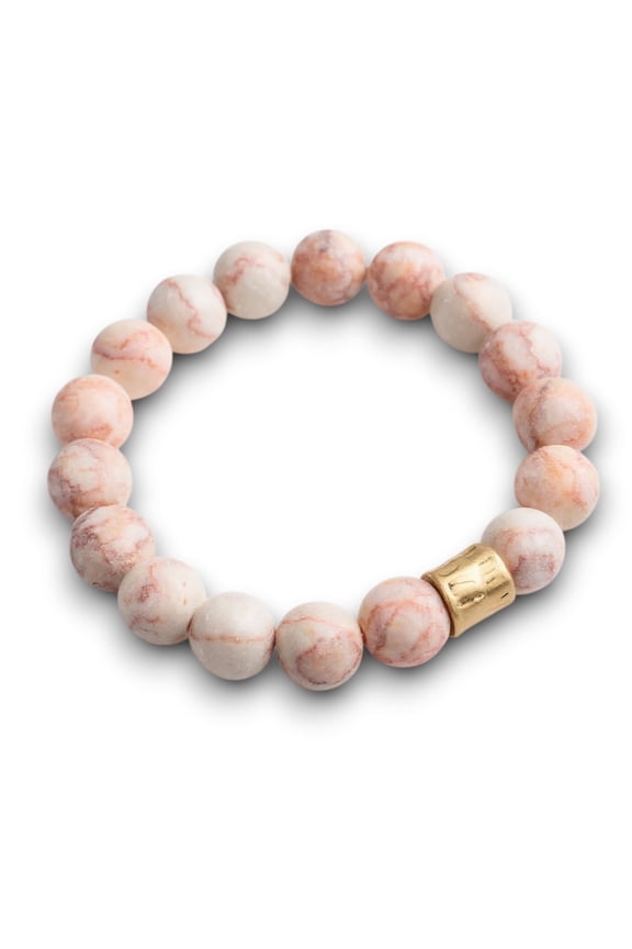 Red Vein Jasper Beaded Stretch Bracelet, 12mm Genuine Semi-Precious Natural Gemstone