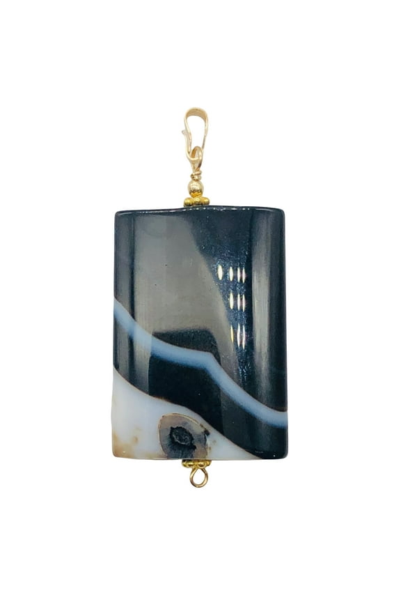 Semi Precious Stone Jewelry Sardonyx Agate Pendant Necklace 14Kgf | 1 3/4" Long|