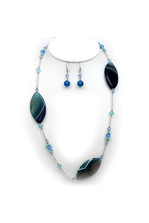 Semi-Precious Stone Necklace & Earrings Set - Multi-Shape Stones - Blue - NE-WS0755RDBLU