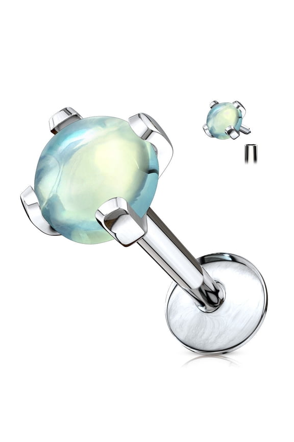 Semi Precious Stone Prong Set Internally Threaded Labret, Cartilage Stud 16g