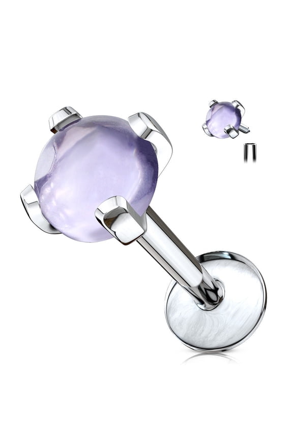 Semi Precious Stone Prong Set Internally Threaded Labret, Cartilage Stud 16g