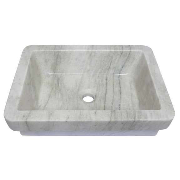 Semi Recessed Rectangular Vessel Sink With Apron in Guangxi White Marble
