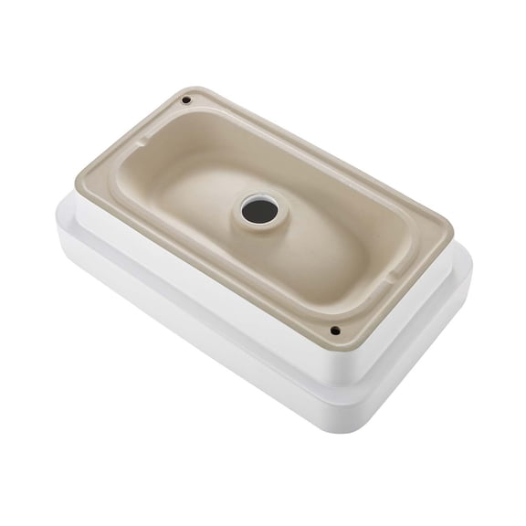 Semi Recessed Rectangular White Ceramic Vessel Sink 19.29 x 12.01 Inch Modern Lavatory Basin with 1.75 Inch Drain Hole for Small Bathroom Vanity