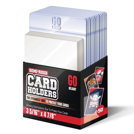 Semi Rigid Card Holders for PSA, SGC, BGS, CSG Grading – 100 Bundle - Baseball Card Sleeves - 50 Card Holders for Trading Cards + 50 Soft Sleeves – 3-5/16” x 4-7/8” with 1/2” Lip