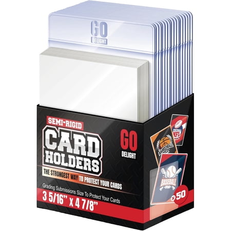 Semi Rigid Card Holders for PSA, SGC, BGS, CSG Grading – 100 Bundle - Baseball Card Sleeves - 50 Card Holders for Trading Cards + 50 Soft Sleeves – 3-5/16” x 4-7/8” with 1/2” Lip