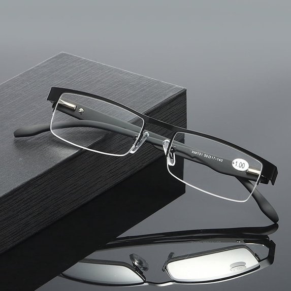 Semi-Rimless Metal Reading Glasses, Lightweight Business Style Eyeglasses for Men Daily Use
