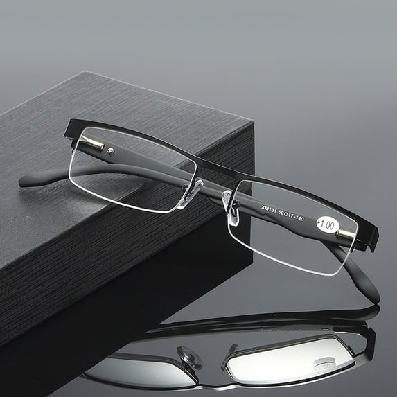 Semi-Rimless Metal Reading Glasses, Lightweight Business Style Eyeglasses for Men Daily Use