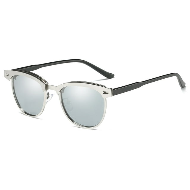 Semi-Rimless Polarized Sunglasses for Anti Glare UV, Driving Hiking Vacation Outdoors, Matte Silver Frame Silver Lens