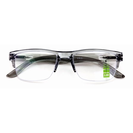 Semi-Rimless Rectangular Progressive Multifocal Reading Glasses - Half Power On Top Reader CR12 +2.00