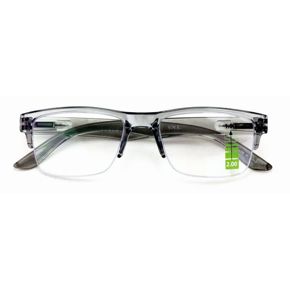 Semi-Rimless Rectangular Progressive Multifocal Reading Glasses - Half Power On Top Reader CR12 +2.25
