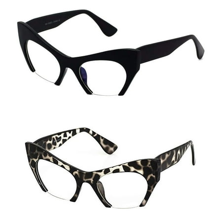 Semi Rimless Women Retro Cat Eye Razor Style Clear Lens EYEGLASSES