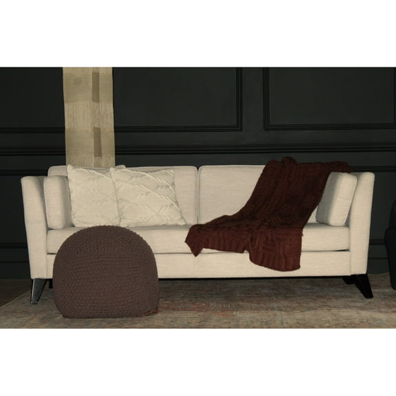 Semi-Rounded Cable Knitted Pouf Modern Design | Handmade Cozy Seating for Kids & Adults | 100% Cotton (21" x 21" X 18")