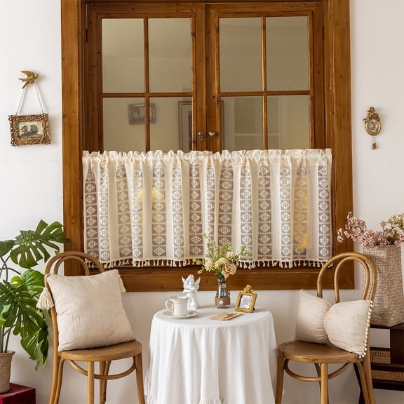 Semi Sheer Chiffon Curtain Panels Lace Embroidery Fabric Rod Pocket Designs Elegant Light Filtering for Living Room Bedroom Doors and Windows Topliu