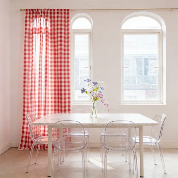 Semi Sheer Curtain Panel, Woven Polyester for Living Room and Balcony, Red