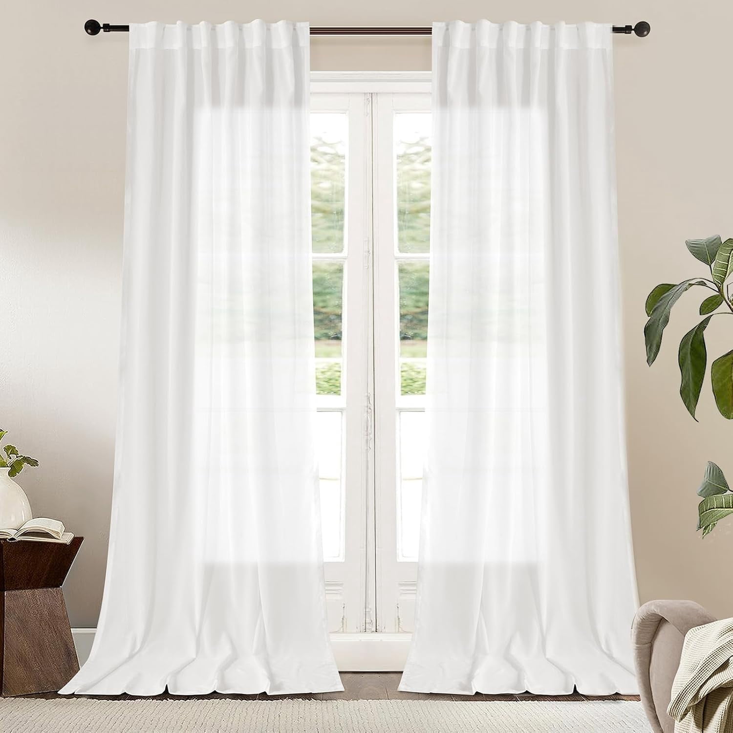 Semi Sheer Curtains 108 Inch Long - White Chiffon Privacy Protection ...