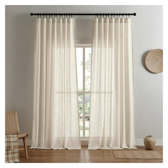 Semi Sheer Curtains for Living Room, Linen Curtains 84 Inch Length 2 Panels Set for Bedroom ，White Curtains 84 Inches Long Rod Pockets Back Tab (84" L x 100" W, Linen)