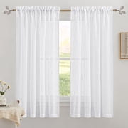 Semi Sheer Curtains - Privacy Linen Curtains Light Filtering Loose Weave Soft Drapes for Bedroom Living Room Bathroom Window Decor, White, 34 inch Wide x 63 inch Long, 1 Pair