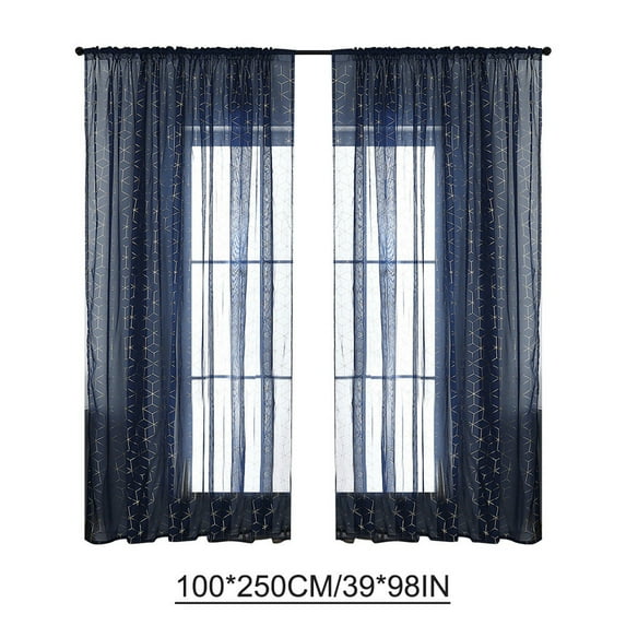 Semi-Sheer Curtains Rod Pocket Room Darkening Curtains for Living Room/Bedroom Set of 2 Panels (39'' W x 98'' L, Dark Blue)