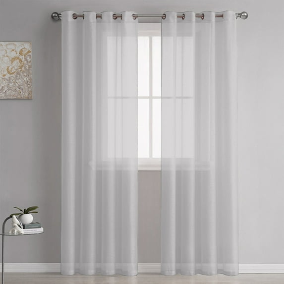 Semi Sheer Curtains for Bedroom - 98 Inches Long, Grommet Top, Linen Drapes with Light Filtering for Living Room, Available in Multiple Colors(Gray)