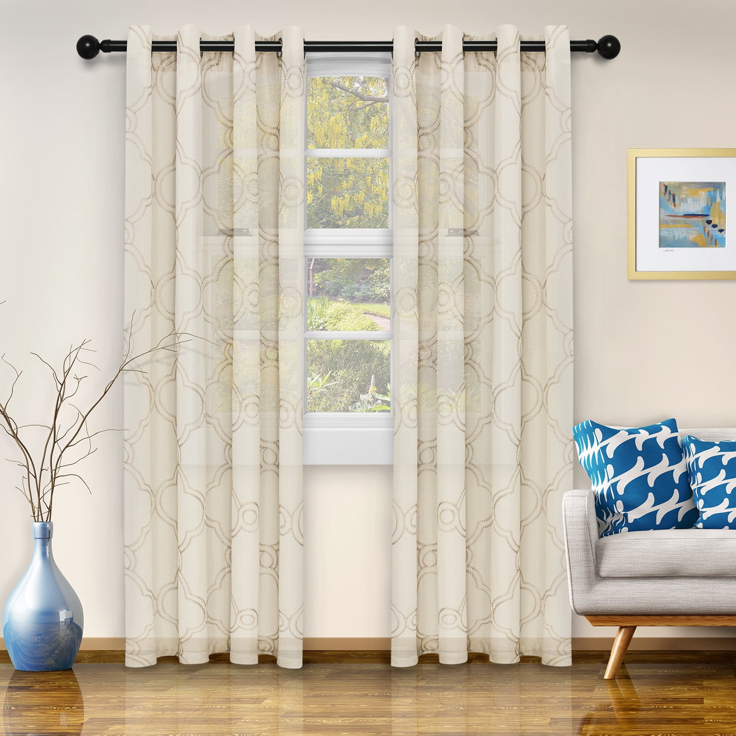 Ivory Sheer Polyester Grommet Curtain Panels for Kids, 52"x96"