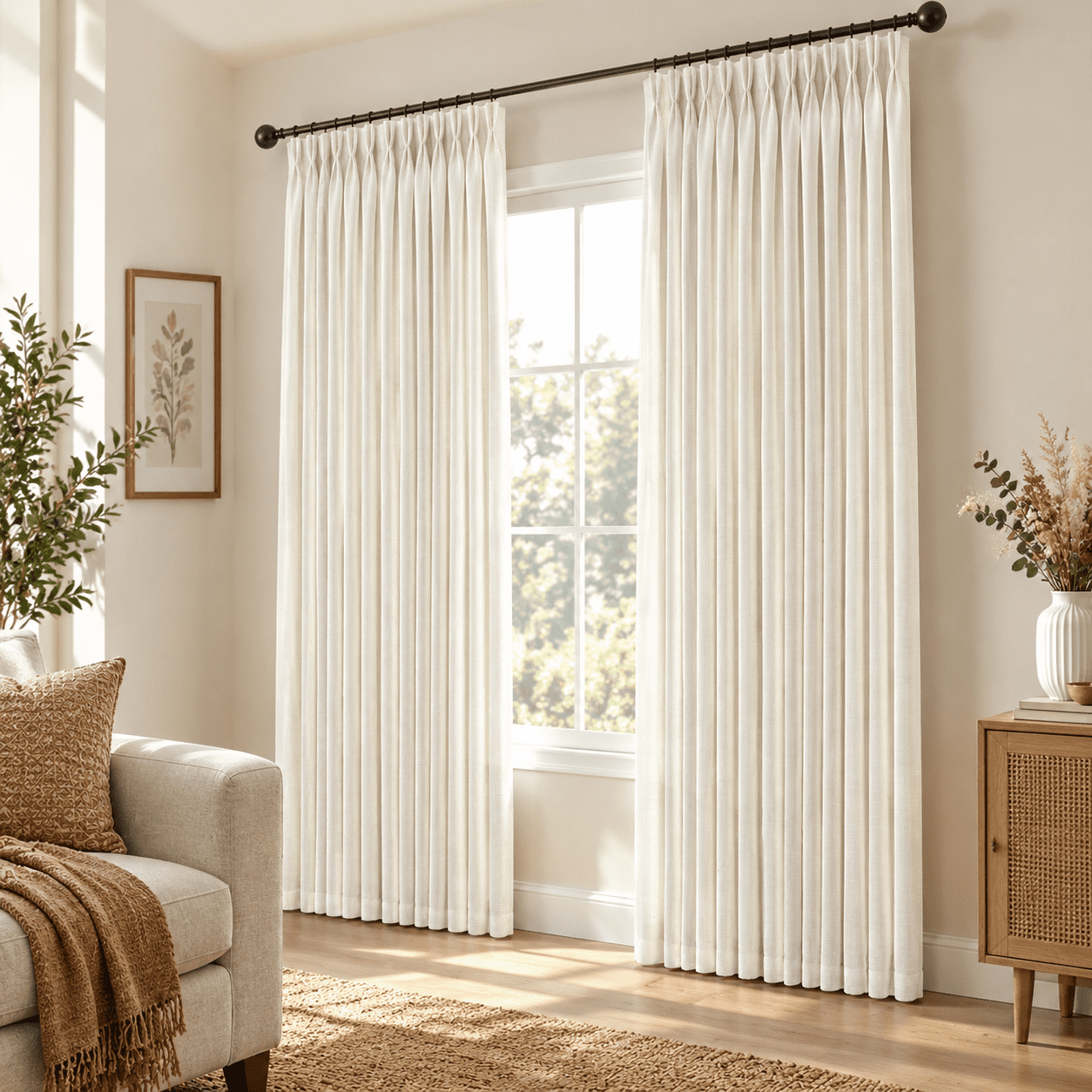 Semi Sheer Linen Blend 86 Inch Pinch Pleated Cream Curta50 By 86 ...