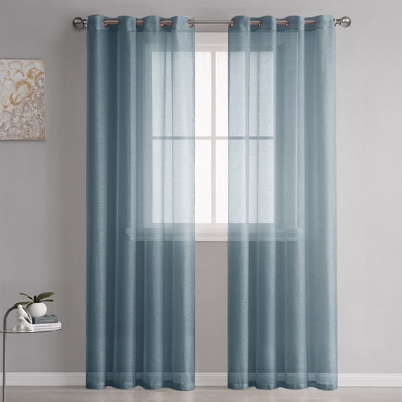 Semi Sheer Linen Curtains 98 Inches Long, 2-Panel Rod Pocket Voile Drapes, Light Filtering Window Treatments for Living Room, Bedroom & Study Room