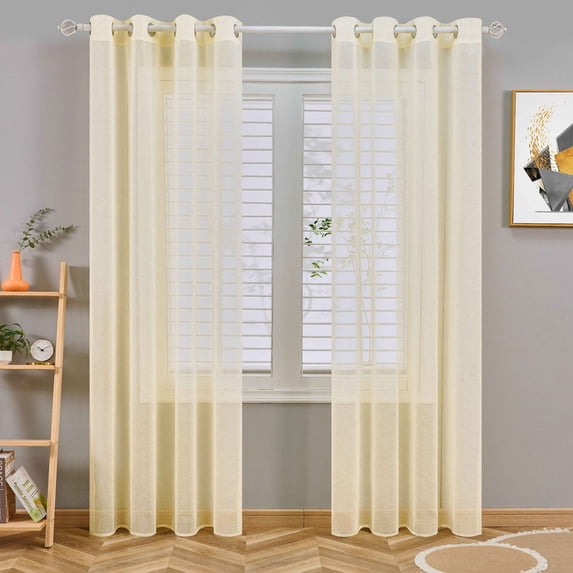 Semi Sheer Linen Curtains 98 Inches Long, 2-Panel Rod Pocket Voile Drapes, Light Filtering Window Treatments for Living Room, Bedroom & Study Room